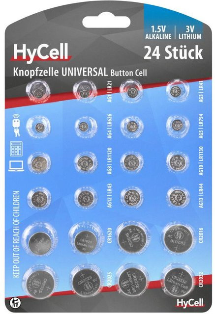 HyCell Alkaline Lithium Knopfzellen 24er Set in Silber - Bild 1