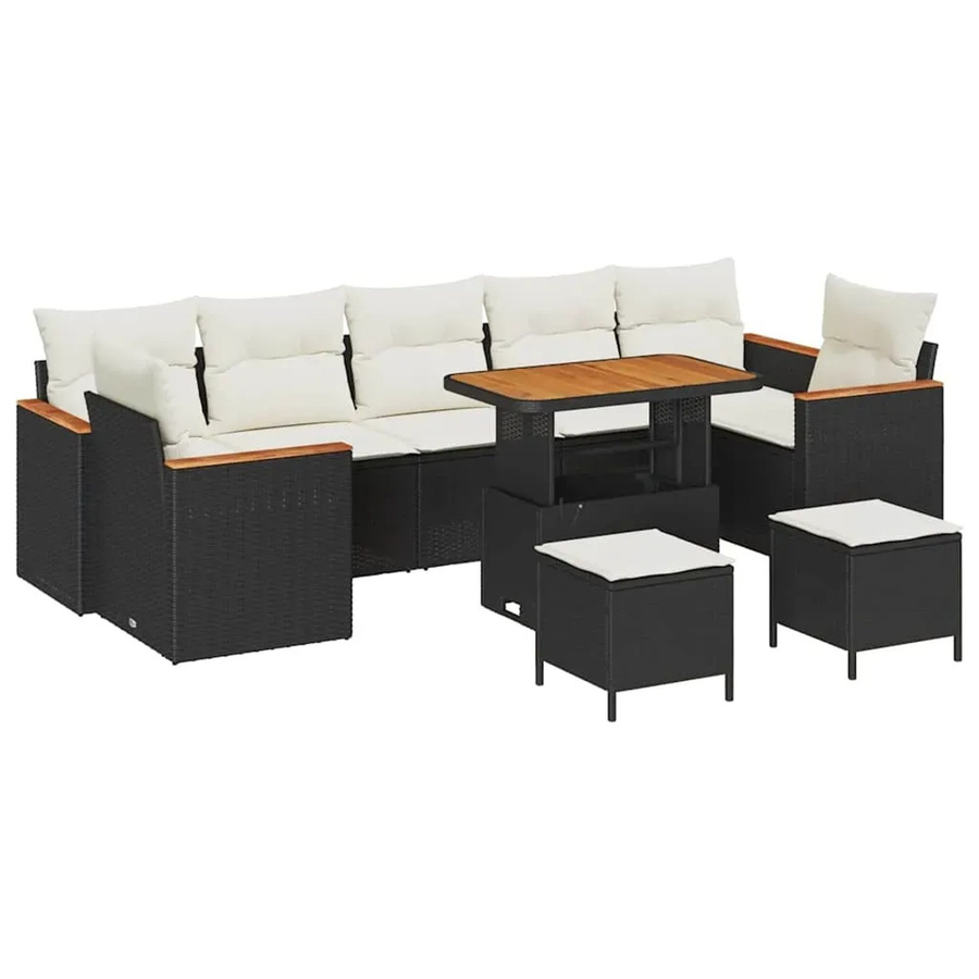 vidaXL 10-teiliges Garten-Sofa-Set aus Polyrattan in Schwarz und Beige mit Kissen und Couchtisch - Bild 2