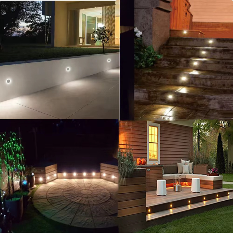 YELEDWAY LED Außen-Treppenbeleuchtung IP67, runde Einbau-Untergrundbeleuchtung für Garten und Hof, 12V 1W, warmweiß, Silber - Bild 1
