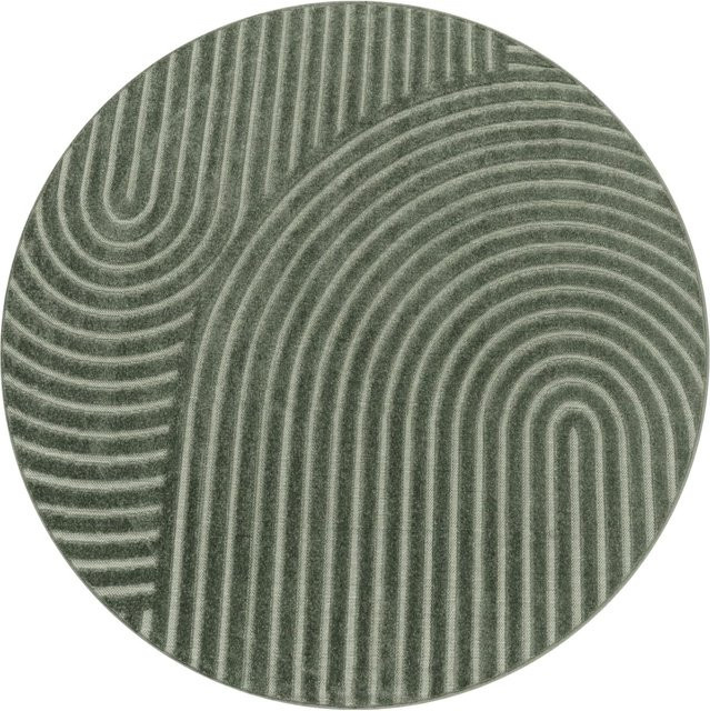 In- & Outdoor-Teppich Cotara rund in Grün mit geometrischem Muster, Durchmesser: 120 cm - Bild 1