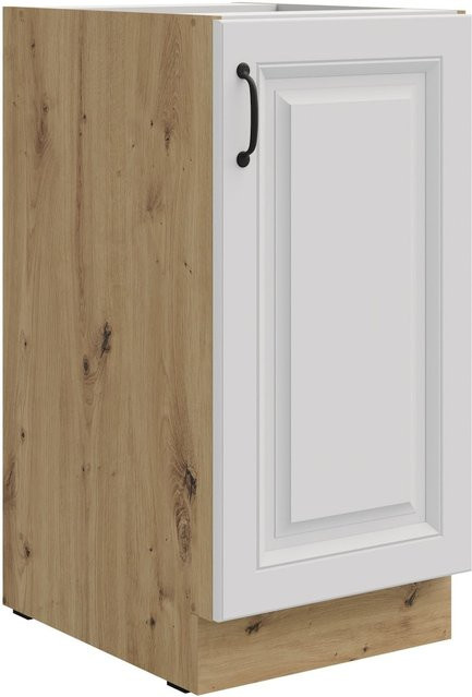 Küchenunterschrank Stilo Weiß und Eiche Artisan mit Einlegeboden und Scharniertüren, Breite: 40 cm - Bild 1