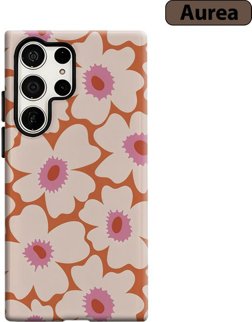 Stoßfeste Handyhülle mit Retro Blumenmuster in Orange für Samsung Galaxy S25 Ultra, S24 und S23 Ultra Plus, robuste Doppelschicht Rückabdeckung - Bild 1