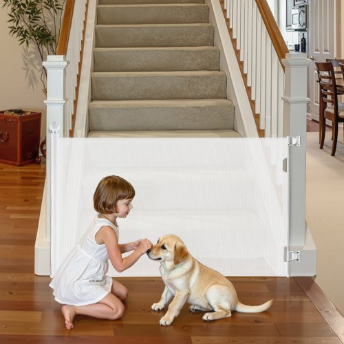 VEVOR Sicherheitsgitter für Babys und Hunde, ausziehbares Mesh-Schutzgitter mit Sicherheitsverriegelung, Weiß, Breite: 185 cm, Höhe: 79,5 cm - Bild 1