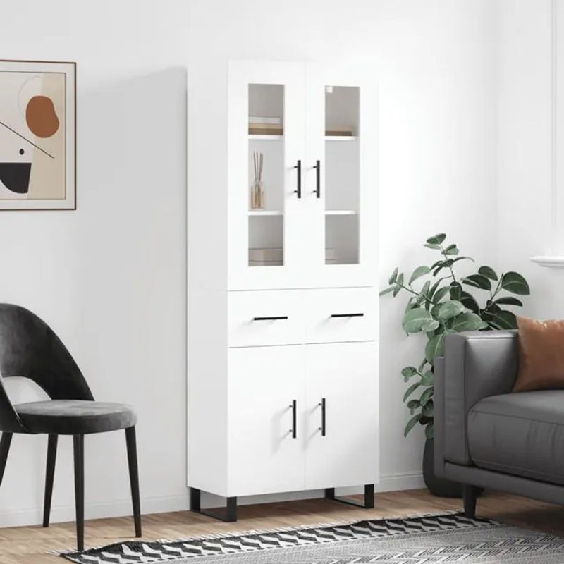 Vidaxl Vitrinenschrank Modern, Weiß, B: 69,5 cm, T: 34 cm, H: 180 cm - Bild 1