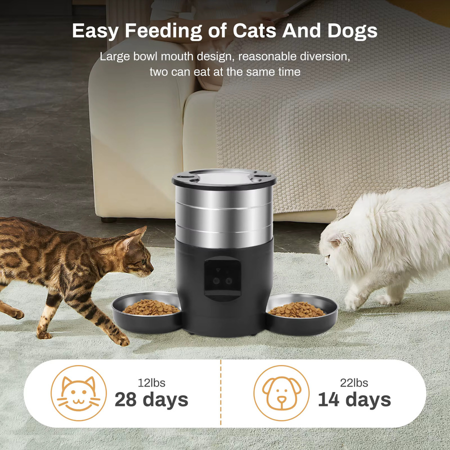 ZYfeeder WLAN-Futterspender für Katzen und Hunde, 4,5 l, Weiß, mit zwei Edelstahlschüsseln - Bild 3