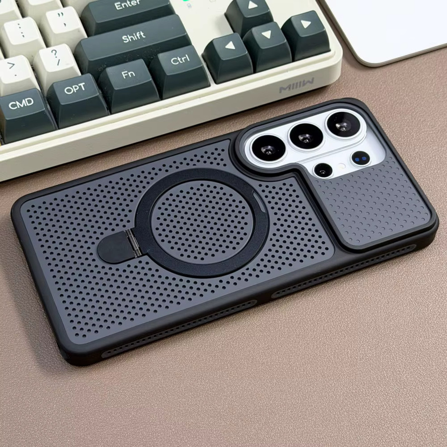 Magnetische Standhalterung Hülle für Samsung Galaxy S26 S25 S24 Ultra mit kühlender Mesh-Abdeckung und kabellosem Laden in Weiß oder Grau - Bild 3