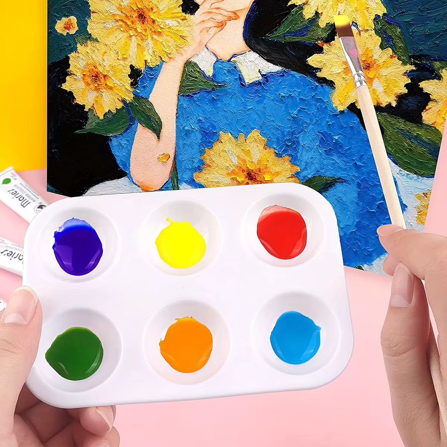 Weiße Kunststoff-Farbpalette für Aquarell mit 6 Brunnen und rechteckigem Design - Bild 2