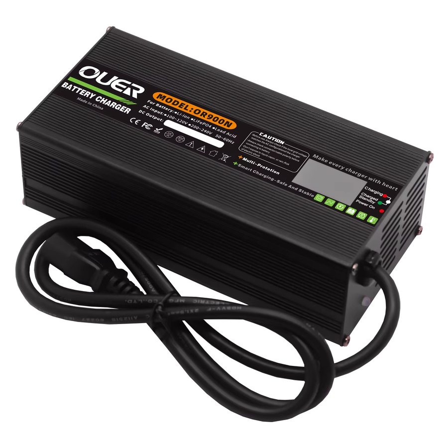 OUER Smart-Ladegerät für 24S 72 V 76,8 V LiFePO4-Akkus, 87,6 V 10A mit OLED-Display und Aluminiumgehäuse, Schwarz - Bild 4
