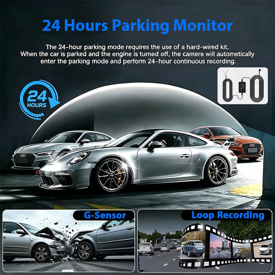 ZKCAMSPY Action Cam Dashcam mit 3/4-Linsen-System, 1080P Full HD Videorekorder, Nachtsicht, 24/7 Parküberwachung, G-Sensor und Schleifenaufzeichnung in Schwarz - Bild 5