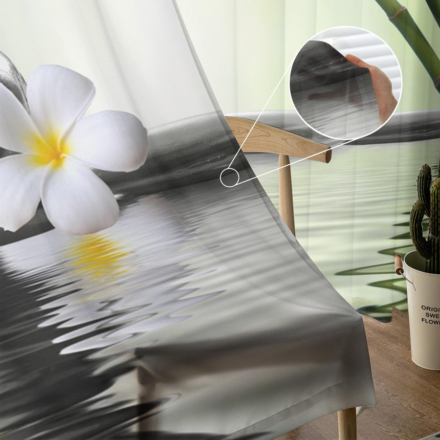 Transparenter Tüll-Vorhang mit Orchideen- und Bambusblumen-Design in Grün, Breite: 135 cm, Höhe: 115 cm - Bild 2