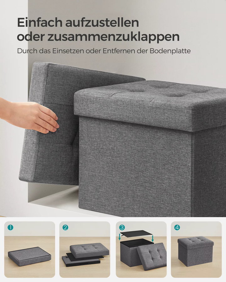 SONGMICS Sitzhocker als faltbarer Sitzwürfel mit Stauraum, Grau, B/T/H: 30 x 30 x 30 cm - Bild 5