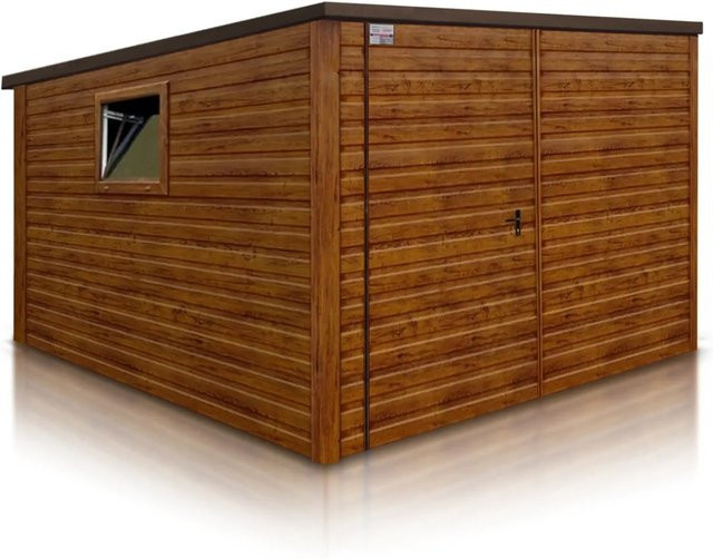 Liderstal Einzelgarage Basic aus Trapezprofilblech in Holzoptik braun mit Pultdach B/T: 300 x 300 cm - Bild 1