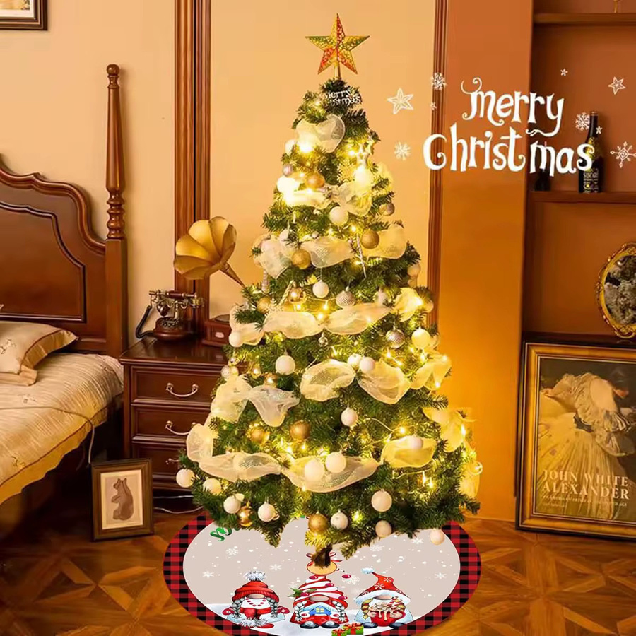 VIKAMA Weihnachtsbaum Rock mit Schneemann-Motiv in Rot und Schwarz kariert als Dekoration für deine Weihnachtsfeier - Bild 1