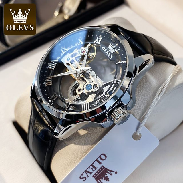 OLEVS Armbanduhr, Mechanisch, Leder, Herren, Silber Black - Bild 1