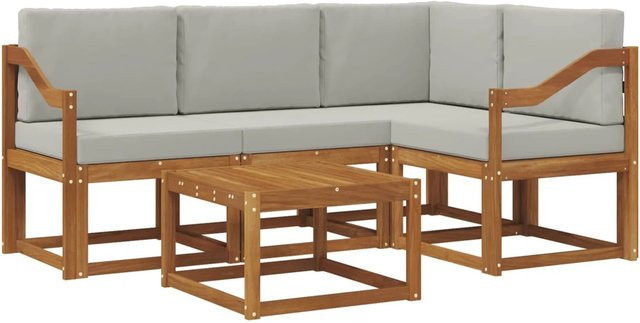 vidaXL Outdoor-Sofagarnitur L-Form aus Akazienholz mit 5 Kissen in Beige und Grau - Bild 1