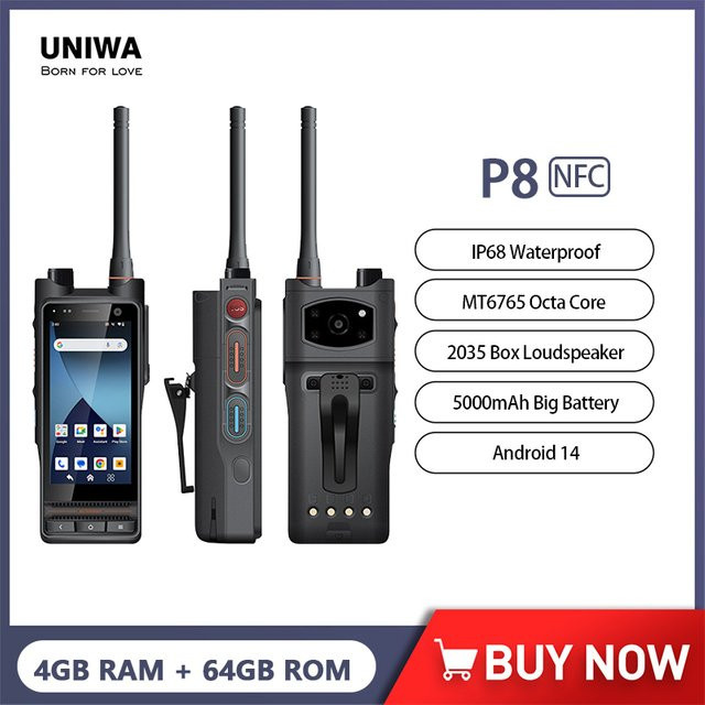Uniwa P8 DMR/Analog Dual-Mode Smart Walkie-Talkie mit Touchscreen, Android 14, Wasserdicht, 5000mAh, UHF & VHF Dual-Band, Schwarz - Bild 1