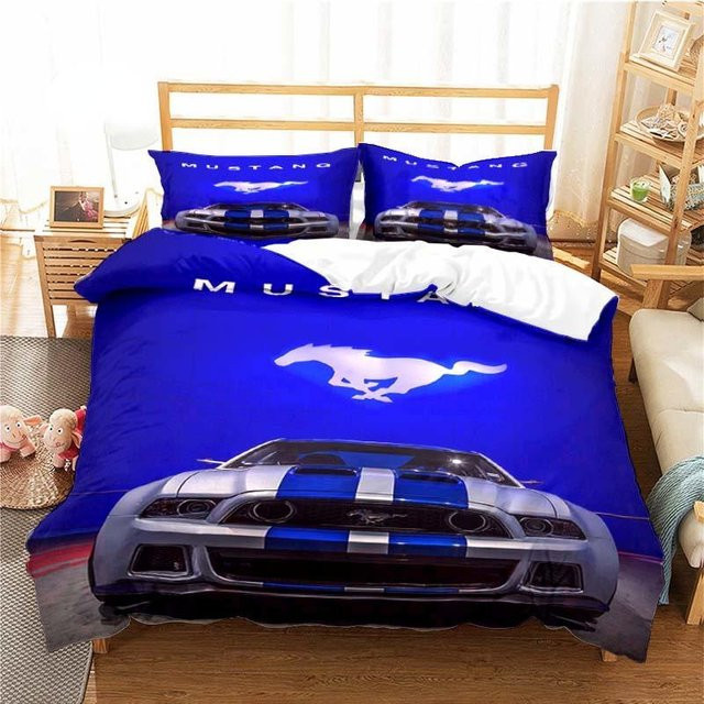 Flylo Bettwäscheset mit Mustang Auto Muster in Blau, 3-teilig, B/H: 150 x 200 cm - Bild 1