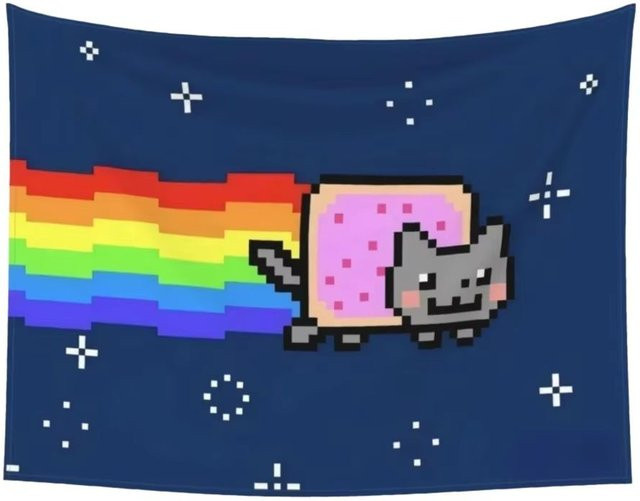 Nyan Cat Wandteppich von JMG Household Supplies, Regenbogen Pixel Katze Wandbehang in Multicolour, Retro Meme Dekoration, Breite: 150 cm, Höhe: 200 cm - Bild 1