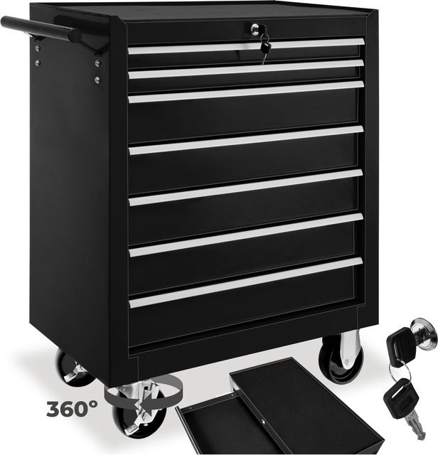 tectake Werkzeugwagen Schwarz mit 7 kugelgelagerten Schubladen und Antirutschmatten, B/T/H: 69 x 33 x 79 cm - Bild 1
