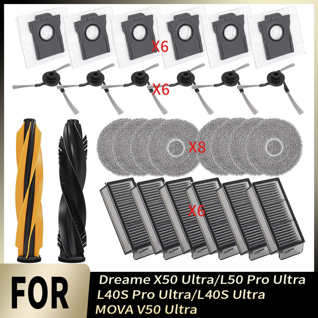 Dreame Ersatzteil-Kit mit Hauptseitenbürste, Filter, Wischtuch und Staubbeutel in Multicolour für X50 Ultra, L50 Pro Ultra, L40S Pro Ultra, L40S Ultra und MOVA V50 Ultra - Bild 1