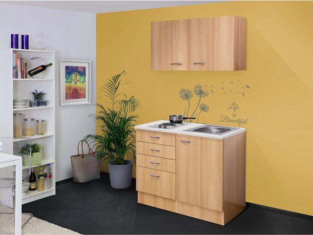 Flex-Well Miniküche Nano in Buche Nachbildung mit E-Geräten, Farbe Braun, B/T/H: 100 x 57 x 187 cm - Bild 1
