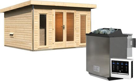 KARIBU Saunahaus Kuusalu 2 in Braun mit 9 kW Bio-Ofen, H x B x T: 229 x 369 x 309 cm - Bild 1