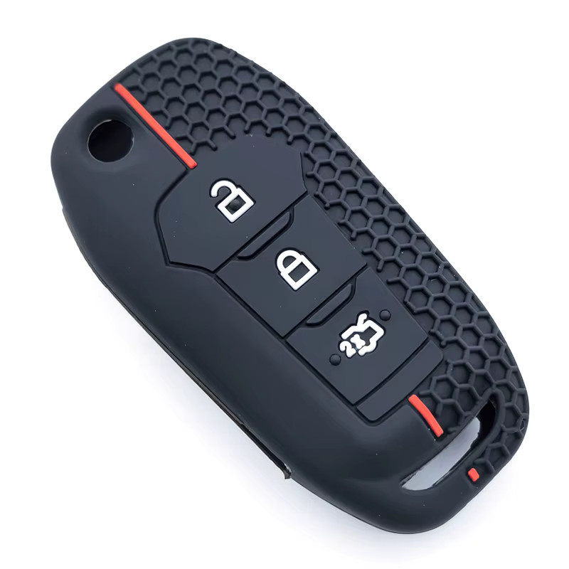 GZKANDM Silikon Auto Fernschlüsselhülle für Ford Figo Mondeo 5 Ecosport Puma Fiesta Mk8 Everest Ranger, 3-Tasten, Schwarz - Bild 3