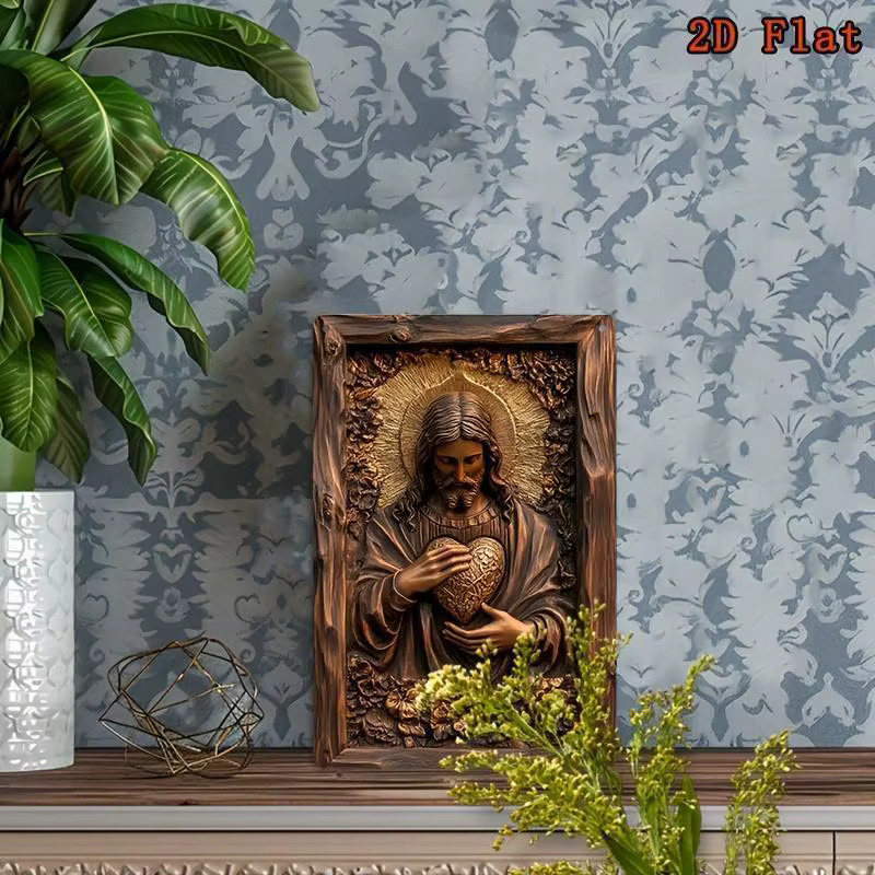 Metall-Wanddekoration Heiliges Herz Jesu von CIFBUY in Bronze, rechteckiges 2D-Metallschild für die Wandmontage - Bild 5