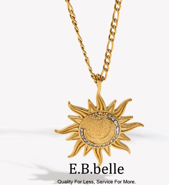 E.B.belle Charm-Halskette mit Sonnenanhänger, Edelstahl, Zirkonstein, Unisex - Bild 1
