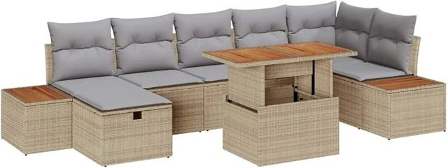 vidaXL Garten-Sofa-Set aus Poly-Rattan in Beige, 8-teilig und höhenverstellbar - Bild 1