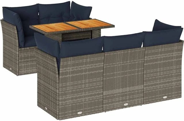 vidaXL 6-teilige Garten-Sofagarnitur aus Poly-Rattan und Akazienholz in Grau mit Kissen - Bild 1