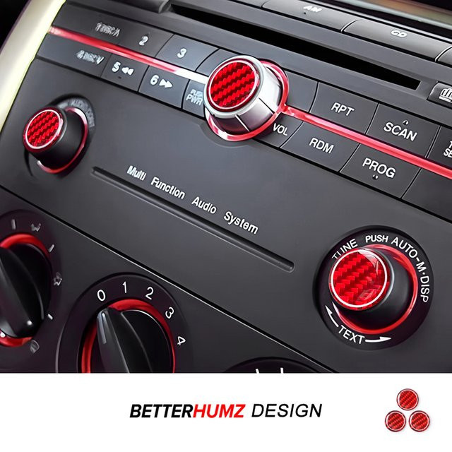 BetterHumz Carbon Fiber Center Konsole Multimedia Knopf Abdeckung Trim Aufkleber für Mazda 3 Axela 2004-2009 in Schwarz - Bild 1