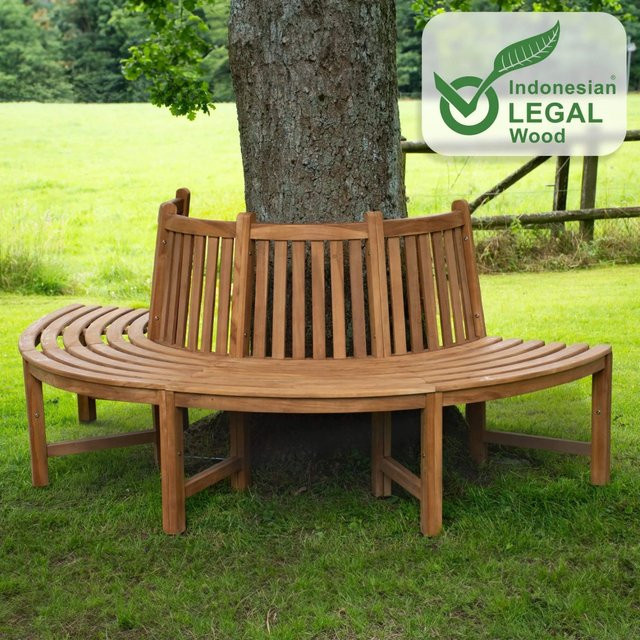 DELUKE Baumbank RISEN aus Teakholz in Braun, halbrunde Gartenbank mit Lehne, B/T/H: 203 x 44 x 90 cm - Bild 1