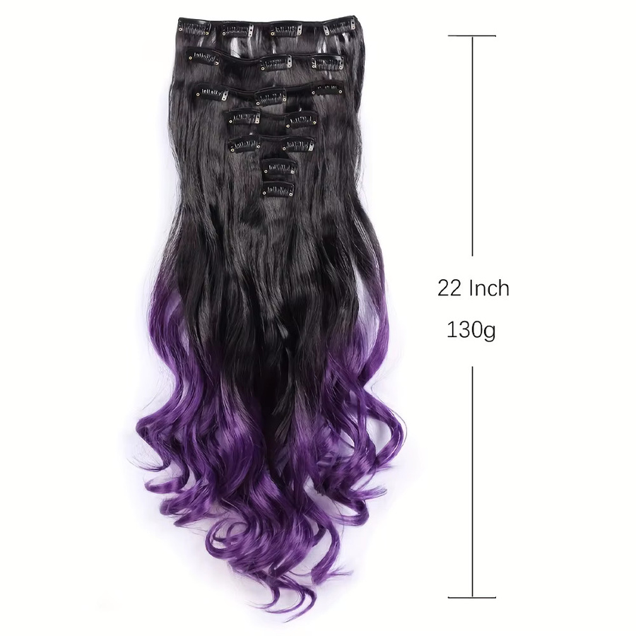JIAMEISI Clip-in Haarverlängerung, 22 Zoll, Ombre, lockig gewellt, synthetisch, Damen - Bild 4