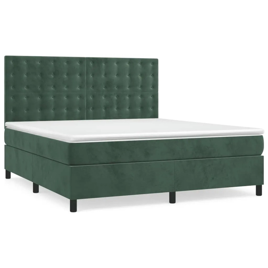 vidaXL Boxspringbett mit Matratze aus Samt in Dunkelgrün, B/T/H: 180 x 200 x 118 cm - Bild 2