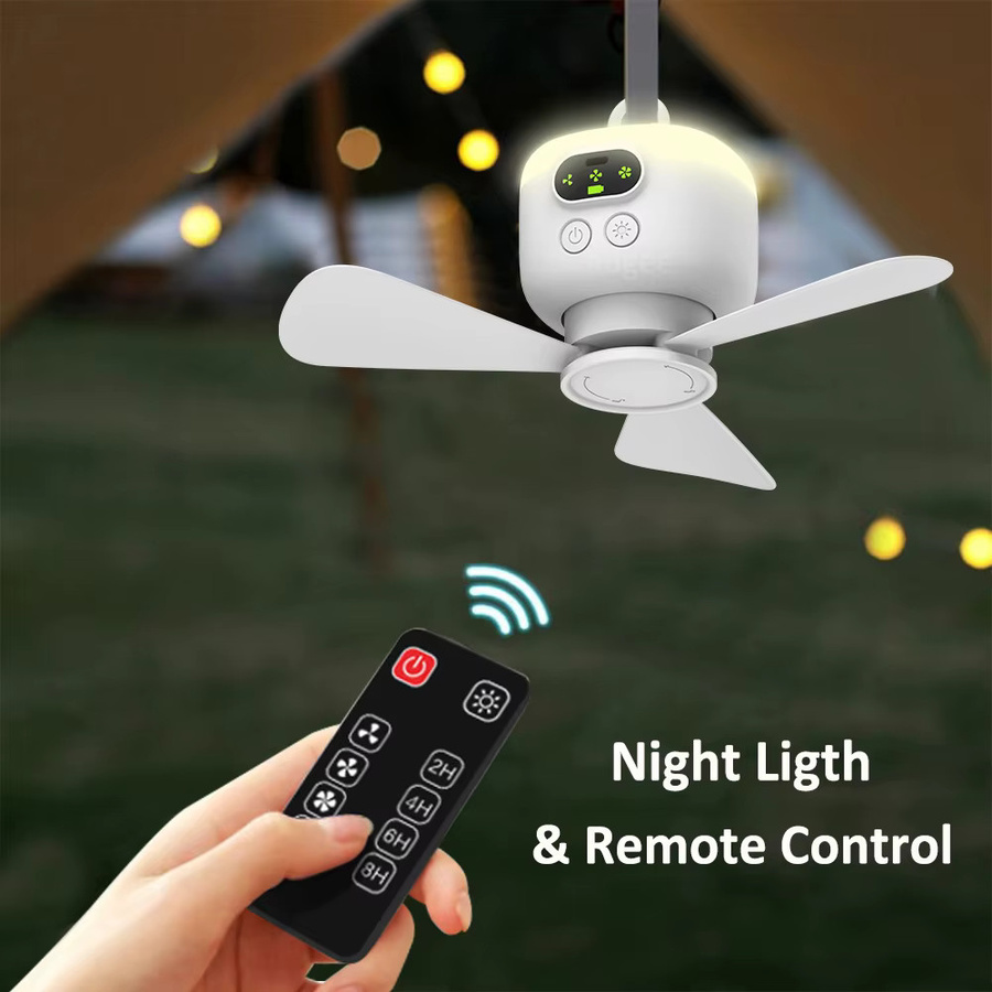 Tragbarer Deckenventilator von raugee in Weiß mit Fernbedienung, Licht und 8000 mAh Akku für Camping und Zelt - Bild 3