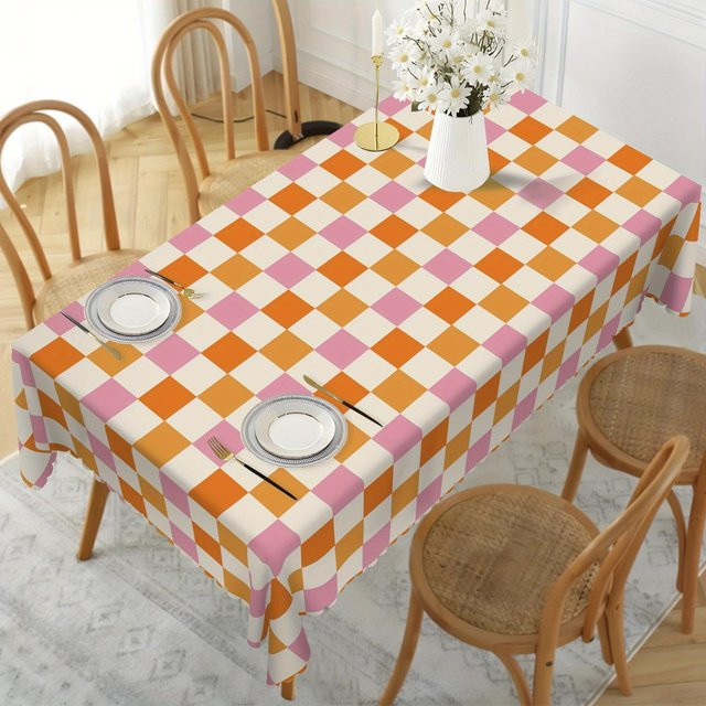 JINGYUE Pet Tischläufer mit modernem geometrischem Karomuster in Mehrfarbig, rechteckig, B/T: 140 x 140 cm - Bild 1