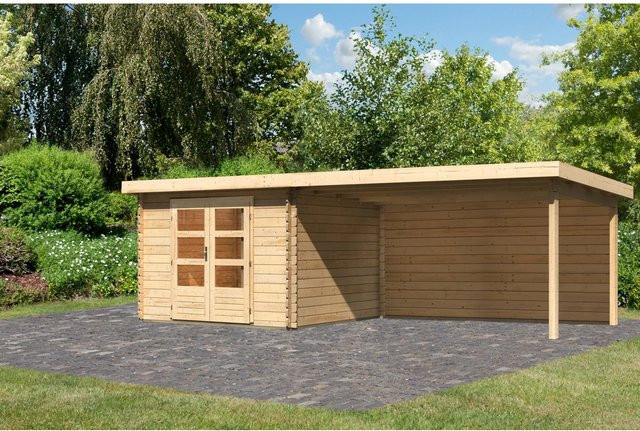 Karibu Holz-Gartenhaus Ängelholm in Natur mit Pultdach und Blockbohlenbauweise, B/T: 280 x 280 cm - Bild 1