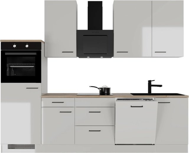 Flex-Well Exclusiv Küchenzeile Lund in Lichtgrau glänzend und Rauchgrau, Breite: 280 cm, Höhe: 225 cm, Tiefe: 60 cm - Bild 1