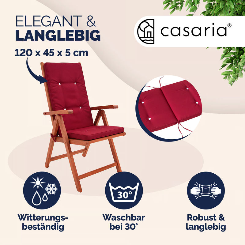 6er-Set Vanamo Stuhlauflagen für Hochlehner in Rot aus wasserabweisendem Detex Polyester mit Bindebändern, B/T/H: 45 x 45 x 45 cm - Bild 2