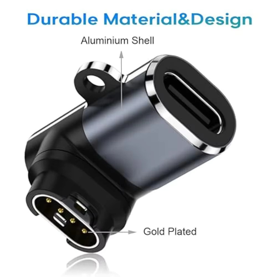 USB-C Ladekabel Adapter für Garmin Fenix, Forerunner und Instinct Smartwatches in Schwarz und Grau - Bild 2
