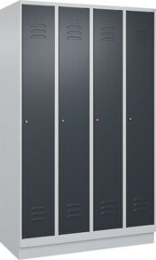 C+P Spind Classic PLUS Garderobenschrank mit Sockel, 4 Abteile, Grau/Anthrazit, H x B x T: 195 x 120 x 50 cm, mit Zylinderschloss und Garderobenhaken - Bild 1