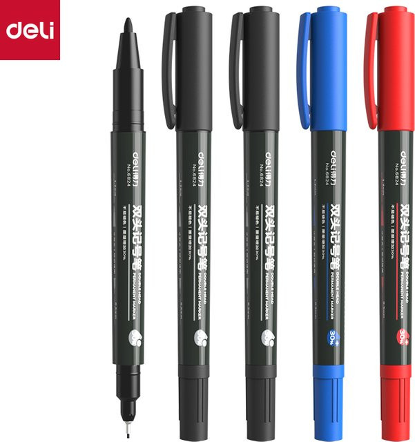 Deli Dual Tip Marker Liner Pen Set mit 3 Farben Schwarz, Blau und Rot, wasserfeste Permanent Marker für den Heimgebrauch - Bild 1