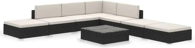 vidaXL 8-tlg. Garten-Lounge-Set aus Poly Rattan in Schwarz mit Auflagen und modernem Design für Terrasse und Garten - Bild 1