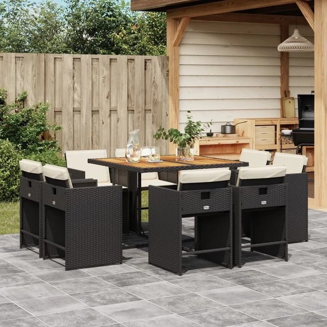 vidaXL 9-tlg Garten-Essgruppe aus PE-Rattan und Akazienholz mit Kissen, Schwarz und Braun - Bild 1