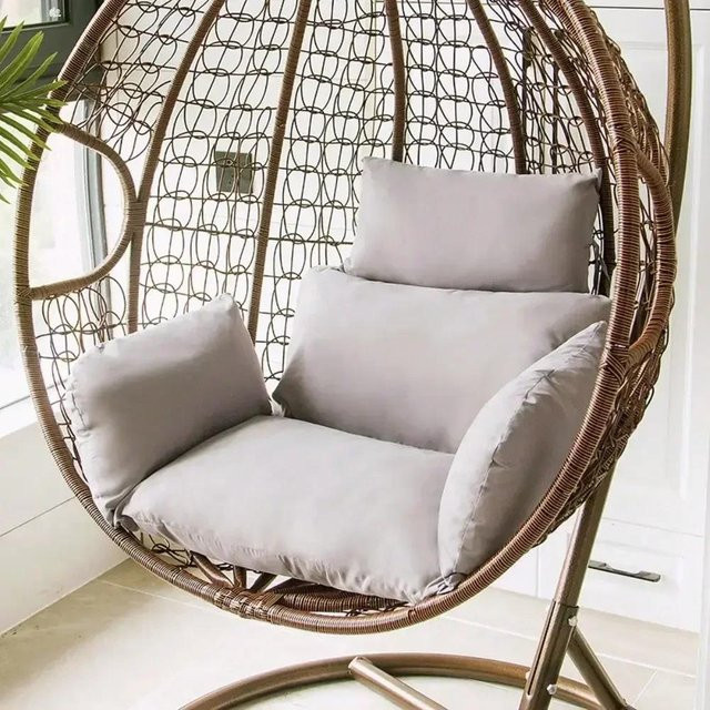 Graue Outdoor Schaukelstuhlauflage für Eierkorb-Hängestühle aus Polyester, B/H: 54 x 35 cm - Bild 1