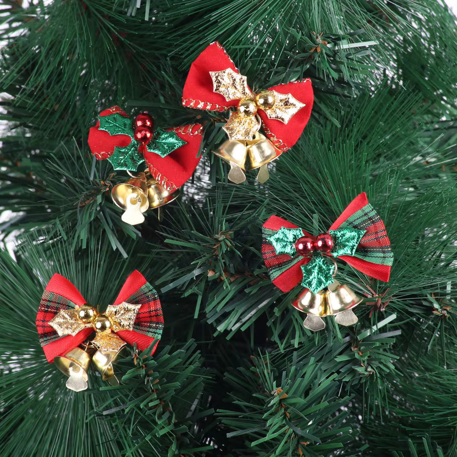 YTYIN Weihnachtsanhänger mit Schleife und kleiner Glocke in Rot-Gold für Weihnachtsbaum und Kränze - Bild 1