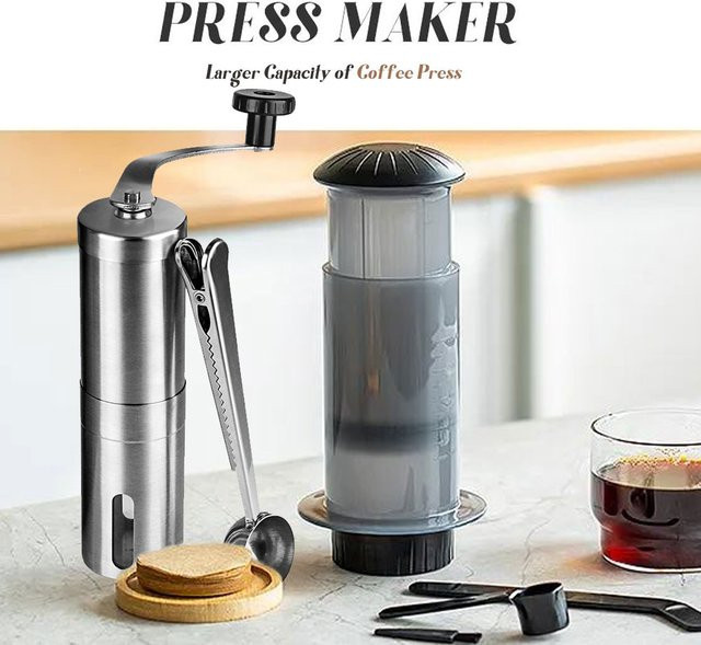 AeroPress Kaffeemaschine Set mit Mühle und Filterpapier für Espresso und Café, 300 ml - Bild 1