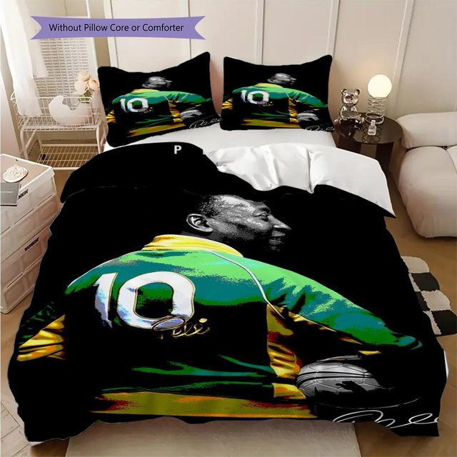 Legends Football Peles Legacy Dreiteiliges Bettwäsche-Set mit 1 Bettbezug und 2 Kissenbezügen, Schwarz, B/H: 155 x 200 cm - Bild 1