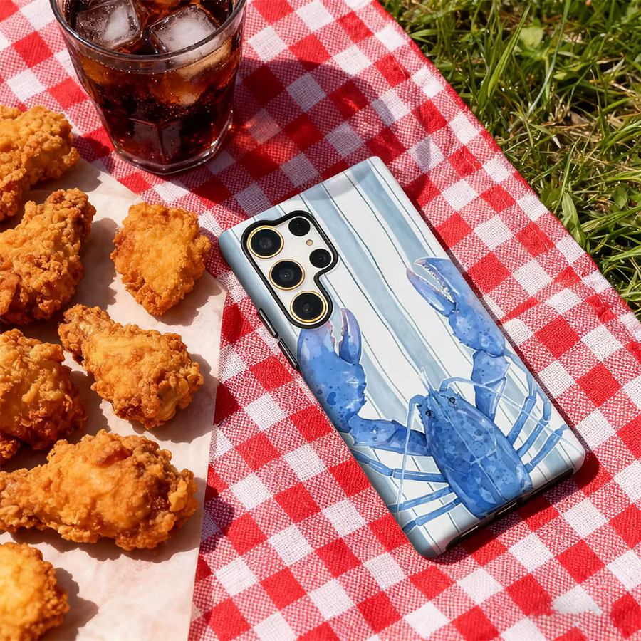 Potdemiel Handyhülle mit blauen Hummerstreifen für Samsung Galaxy S25 Ultra, S24 und S23 Ultra Plus mit glänzender doppellagiger Rückseite - Bild 4